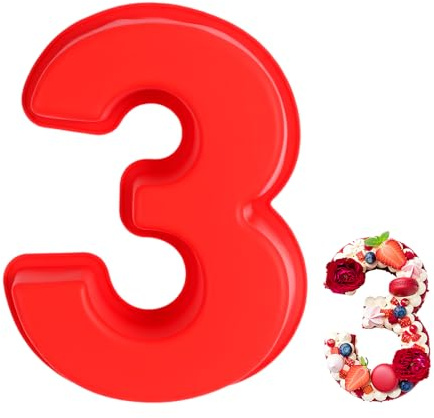 QMLING Large Number Cake Tins: Silicone 3D Number Cake Moulds, 10 Inch Molds for Baking Birthday Anniversary (3)