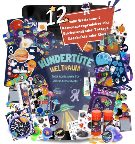 Wundertüte Surprise Bag Weltraum Raumfahrer mit 12 tollen Space Produkten | Spielzeug Schultüte gefüllt mit Raumfahrer Überraschungen, Wundertüte Kinder, Schultüte Füllung Jungen, Überraschungstüte
