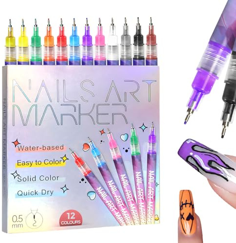 zhongko Nail Art Pens 12 Colours, Nail Art Markers, Quick-Dry Nail Polish Pens, 0.5mm Nails Pen, DIY Quick Dry Graffiti Dotting Point Liner Pens for Graffiti Dotting Drawing Painting Point Liner DIY