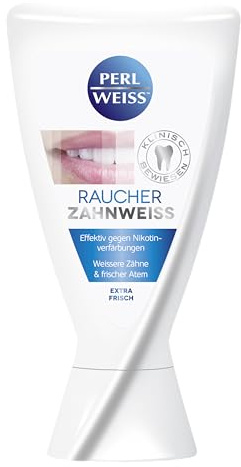 PERLWEISS Raucher Zahnweiss Whitening Zahncreme - entfernt effektiv Nikotinverfärbungen & Raucherbeläge - mit Perfect White & Fresh-Formel für frischen Atem & Kariesschutz, 50 ml (Packung mit 2)