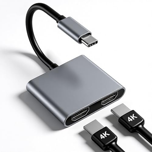Adaptateur USB C vers double HDMI 4K @ 60 Hz, double moniteur HDMI USB pour MacBook, iPad, Surface, Dell, Chromebook, Type C vers HDMI Adaptateur double écran