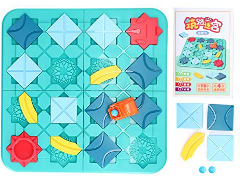 Road Maze Game Children Pull Back Car Track Board Game Educational Toy For Kids 3 Years Old And Up ABS Material 4 Bottom Plates 16 Accessories 3 Small Balls 1 Car