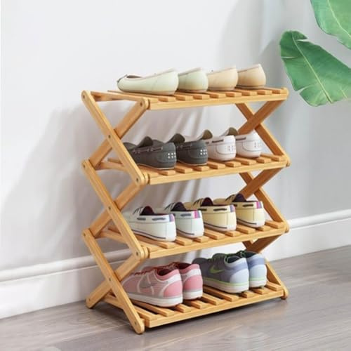 DARDVORLAG Schuhregal Bamboo,Tragbar,Ohne Montage,Schuhregal Klein für Flur,Schlafzimmer und Kleine Räume (4 Etagen)