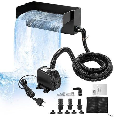 FormiPow Cascade Bassin Exterieur, 30CM Cascade d'étang avec Filtre de Bassin, Acier Inoxydable, Pompe de Bassin 45W 3000 L/H avec Cascade, Kit Cascades pour Bassin de Jardin, Jeu d'eau, terrasse