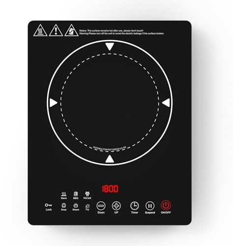 VBGK portable single induction hob, Hot Plate with 6 Cooking Modes,Portable cooktop with LCD touch control, 9 Levels &4H Timer,1800W 220V induction hob portable