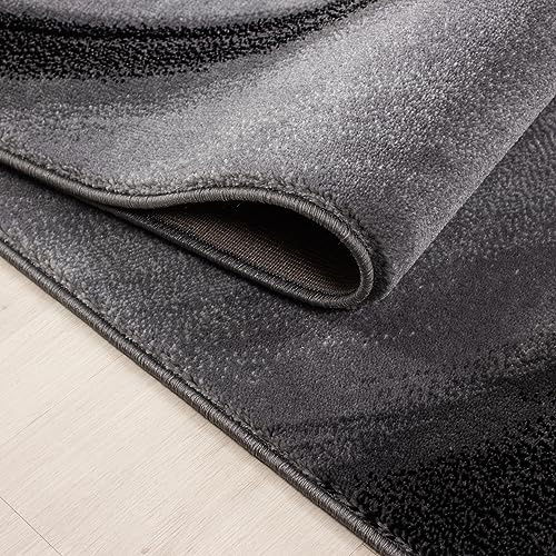 KADIMA DESIGN Teppich Kurzflor Abstrakte Wellen Modern Pflegeleicht Waschbar Strapazierfähig Langlebig Läufer Schwarz 80x300 cm Wohnzimmer Esszimmer Fußbodenheizung geeignet | Aspen