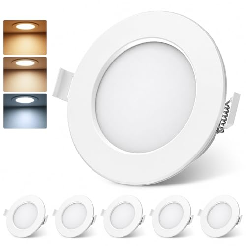 Yesenlight LED Einbaustrahler 230V, 6er Set LED Spots Dimmbar, 9W 900lm, 3CCT 3000K/4000K/6000K, IP44, Lochmaß Ø92–105 mm, Flach Deckenspots für Bad, Küche, Wohnzimmer, Flur & Büro