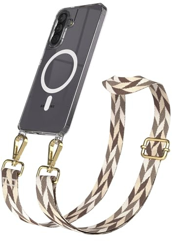 EAZY CASE Handykette - Verstellbares Taschenband kompatibel mit Galaxy A57, Schulterriemen, Handykordel mit Silikon Hülle, Qi Charging kompatibel, Umhängetasche, Braun/Taupe Mix Gold