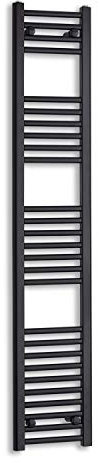 300mm Wide Black Heated Towel Rail Radiator Flat Ladder for Stylish Bathroom (1600mm High)