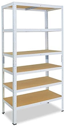 shelfplaza® 200x90x50cm HOME Schwerlastregal weiß/Metallregal mit 6 Böden/Kellerregal Metall, Garagenregal, Werkstattregal oder Regal Lagerregal/Steckregal Metall mit 145kg Tragkraft