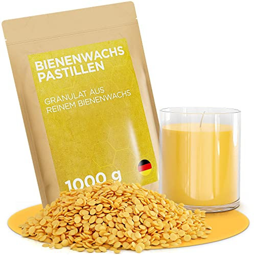 molinoRC 1kg Bienenwachs Pastillen [100% natürlich rein ohne Zusatz Anderer Wachse] - Premium Qualität für Kerzen, Kosmetik, Lederpflege, Möbelpflege und Herstellung Bienenwachstücher - Beeswax