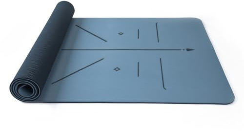 Sport-Thieme Yoga-Matte Slim | Extra dünn, direkter Bodenkontakt | 180x67 cm | Blaugrau-Schwarz | Weiche Oberfläche, Hilfslinien, Wärmeisolierung