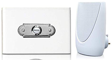 Byron 100m Wireless Plug-in Contemporary Doorbell kit Roped Chrome Push on Whie Perspex Plinth