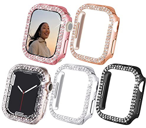 Newways Paquete de 5 Protectores de Pantalla Brillantes para Mujer con Diamante compatibles con Apple Watch Series 3, 2, 1 de 1.496 Pulgadas, Funda Protectora General para iWatch sin película