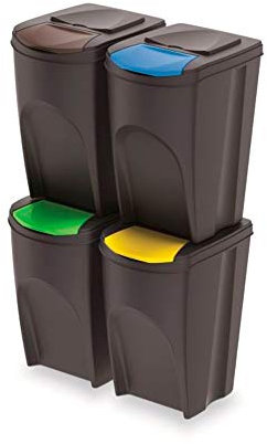 Prosperplast Juego de 4 Cubos de Reciclaje 140L Sortibox de plastico en Color Antracita, 140 litros