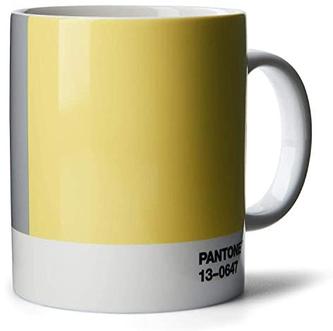 Pantone Porzellan Kaffeetasse, dickwandig, Kaffeebecher spülmaschinenfest, 375ml, inkl. Geschenkbox, Illuminating 13-0647 & Ultimate Gray 17-5104, CoY2021, 101032021