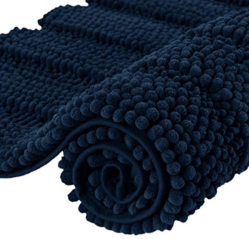 subrtex Badteppich aus Plüsch, gestreift, Chenille, weich, für Badezimmer, maschinenwaschbar (40 x 60 cm, Marineblau)