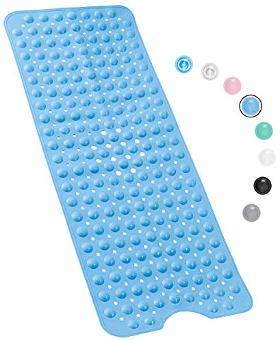 Bathtub Mat Non Slip – 100 x 40 CM Non Slip Bath Mat – Easy Clean Non Slip Shower Mats – Sturdy Suction Cup Attaching – Comfortable for Feet – Draining Holes – Modern Design (Blue)