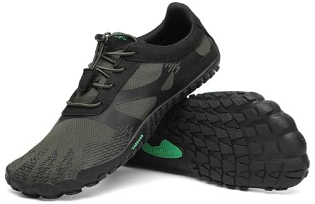 SAGUARO Barfußschuhe Herren Barfuss Schuhe Damen Zehenschuhe Outdoor & Indoor Fitnessschuhe Mit Breite Zehenbox, Vitality III - Barfußschuhe Grün Spargel,Gr.46