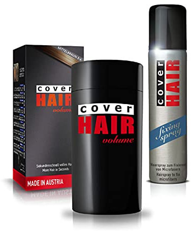 COVER HAIR - Starter Set aus 30g Streuhaar in Mittelbraun und Fixierspray, 100ml - zur sekundenschnelle Haarverdichtung & Ansatzkaschierung - Exklusives Set für volleres Haar