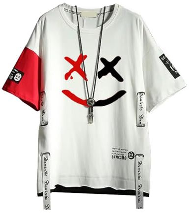 Hello MrLin Herren Techwear Japanisches Harajuku Streetwear Hip Hop Kurzarm T-Shirt Weiß, XL