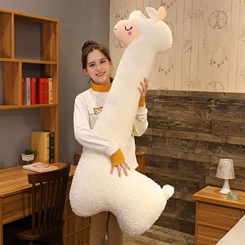 FODELIUY Alpaka Kuscheltier, Lama Kissen SeitenschläFer, Alpaka SeitenschläFerkissen, Alpaka Kissen SeitenschläFer, Alpaka PlüSchtier Groß, Alpaka Geschenk füR Kinder Und Mama(Weiß, 130cm)