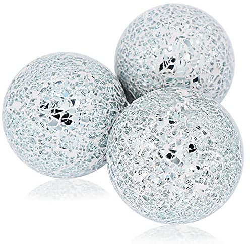 Kesywale Mosaik-Glaskugeln, 8 cm, dekorative Kugeln, Tafelaufsatz, dekorative Glaskugeln für Tafelaufsatz, Schalen, Vasen, Esstischdekoration, Weiß, 3 Stück