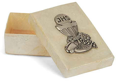 NKlaus Rosenkranz Dose echt Perlmutter Kelch Silber Schatzkiste 7,5 x 5 x 2,3cm 2505