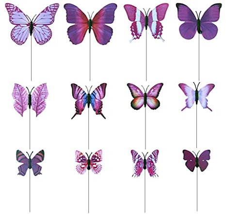 Sharplace 12 Schmetterlingspfahl für Den Außenbereich, Blumentopf, Beet, Garten, Dekorative Schmetterlinge, 4 Größen, Lila