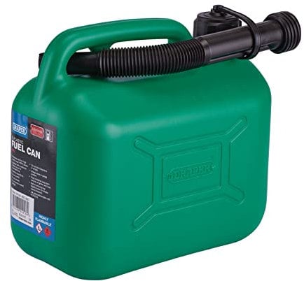 Draper Bidón de gasolina de plástico de 5 L, bidón de combustible diésel, contenedor de agua de 5000 cc, diámetro de boquilla flexible de 20 mm, longitud de boquilla de 290 mm, 09052