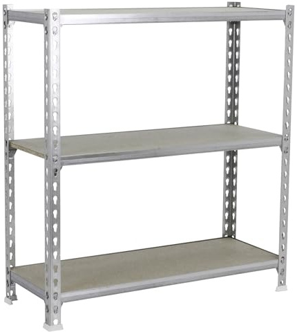 Simonrack Schwerlastregal, Lagerregal, 100x90x50 cm, Metallregal, Kellerregal, Biegestelle 150 kg, 3 Holzfachböden, Verzinkt/Holz - Maderclick
