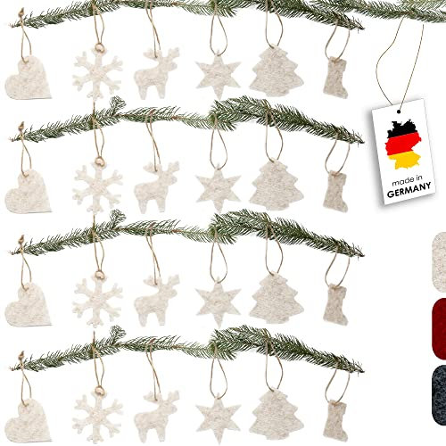 Christbaumschmuck Filz 24-teilig - Made in Germany- Weihnachtsbaum Schmuck Set aus upcycling rPET-Filz - Baumschmuck Filz - Christbaumanhänger Filz easy and green® (Beige)