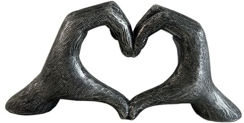 Hands Love Gesture Sculpture Antique-Silver Gold Bronze Colour Life-Size 26cm/10'' Expression of Appreciation & LoveValentine's Day I appreciate you I love you Wedding Present (Antique-Silver)