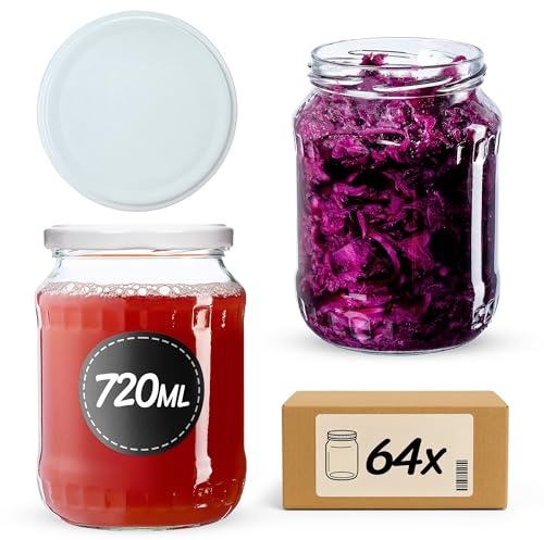 KADAX 64st Einmachgläser 720 ml, ideal zum Einkochen und Aufbewahren, Gläser mit Schraubverschlusskochgläser mit Schraubdeckel, Twist Off to 82, Vorratsgläser zum Einlegen (Weiß)