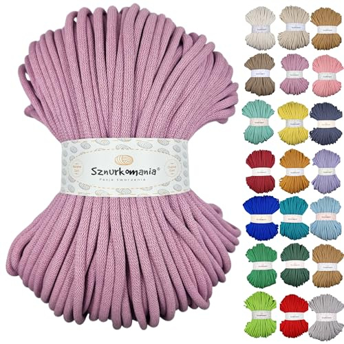 Sznurkomania, Baumwollkordel 9mm 100m, viele Farben, Makramee Garn, Baumwollgarn, geflochtene Baumwollkordel mit Kern, Makramee Kordel, Häkelkordel, Kordel 9mm, gehäkelte Tasche (Schmutzig Rosa)