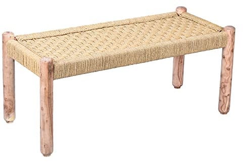 Banco Marrakech Josue de madera y yute, 90 cm, 2 plazas, ideal para jardín, terraza y balcón