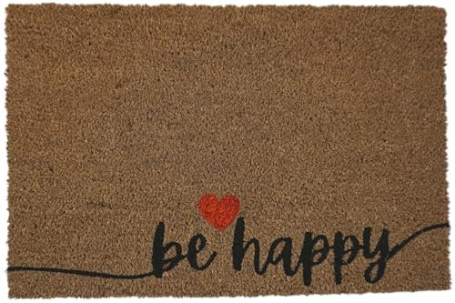 KOKO DOORMATS Zerbino ingresso esterno casa | Tappeto divertenti Be Happy in Fibra di Cocco e base antiscivolo da PVC, con Misure 40x60cm