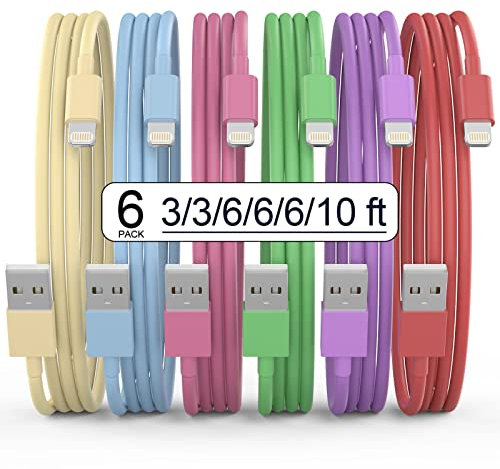[Apple MFi Certified] iPhone Charger, 6Pack(3/3/6/6/6/10 FT) Lightning Cable Apple Charging Fast High Speed USB Compatible 14/13/12/11 Pro Max/XS MAX/XR/XS/X/8-multicolor