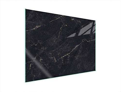 DarHaus Copri piano cottura induzione 70x52 cm copertura per piano cottura in vetroceramica 1 pezzi universale per piastre di cottura paraspruzzi tagliere in vetro temprato, Marmo nero