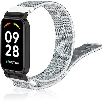 Niboow Cinturino per Xiaomi Smart Band 8 Active/Redmi Smart Band 2, Uomini Donne Watch Band Sport Nylon Traspirante Cinturino per Xiaomi Smart Band 8 Active/Redmi Smart Band 2 - Bianco