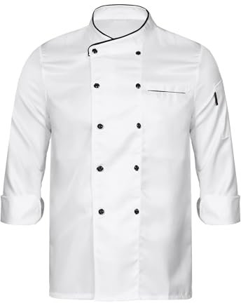 winying Kochjacke Herren Damen Küchen Koch Jacke Sommer Hotel Arbeit T-Shirts Bäckerjacke Unisex Chefjacke Chefkoch Uniform Weißes Langarmshirt L