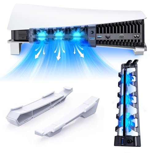 NexiGo PS5 Horizontal Stand mit leisem verbessertem Kühlventilator mit Einstellbarer Geschwindigkeit, [geringes Rauschen], [automatisches EIN-/Ausschalten], mit USB 3.0 Anschluss