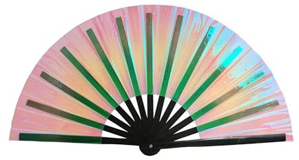 Rodudu Light Pink Rave Fan, Handheld Laser Folding Fan, Hand Bamboo Fan for Rave Clack Wedding Party Festival