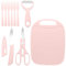 ZSMJAER 5 Piezas Juego de cocina para el hogar,robusta tabla de cortar de plástico,tijeras de acero inoxidable,cuchillo de cocina con tapa y pelador de frutas y verduras (Rosa)