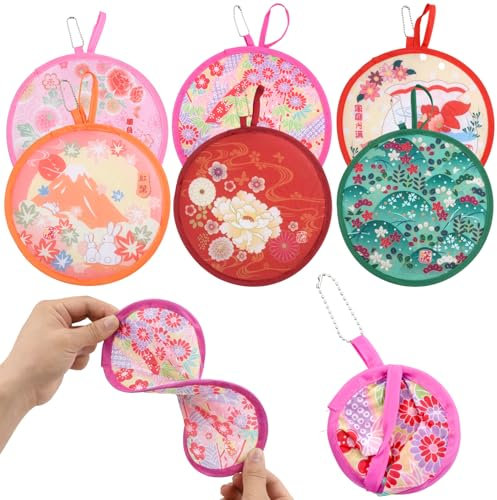 4 Piezas Abanico Plegable Ventilador Redondo Plegable Abanico Pequeño Abanico Personalizado Decoración Japonesa Decoración Boda para el Hogar/Pared