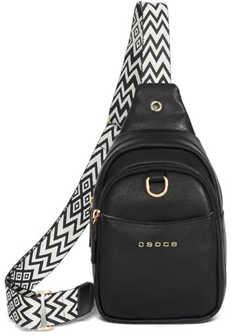 OSOCE Crossbody Damen Klein Brusttasche PU Leder Sling Bag Diebstahlsicher Crossbag Damen Schulterrucksack Vielseitige Umhängetasche für Reisen und mehr in Braun Weiß und Schwarz
