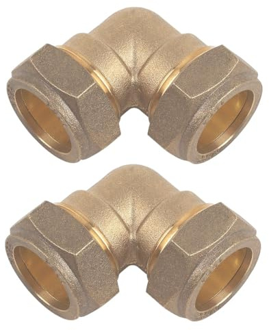 Duraplast UK 15mm Brass Compression Elbows Angled Pipe Connectors for Copper Pipe - Pack of 2