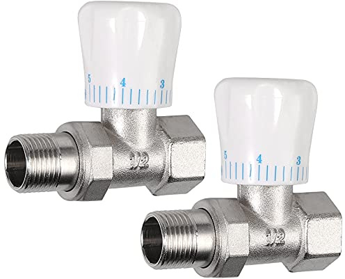 HOMGEN 15mm x 1/2 Constant Temperature Radiator Valve Rust-Resistant and Chrome-Plated Brass Angled Radiator Valve (2 pcs)