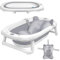 UISEBRT Faltbare Baby Badewanne Babywanne Kinderbadewanne Baby-Duschwanne mit Ergonomischem Badekissen Platzsparend Anti Rutsch Badewanne für Neugeborene, Babys ab 0 Monaten, Grau