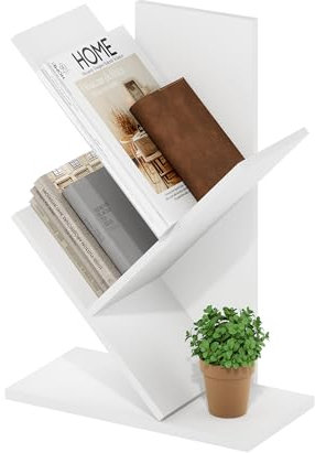 Furinno Tree Bookshelf Libreria ad albero da terra a 3 livelli, Bianca